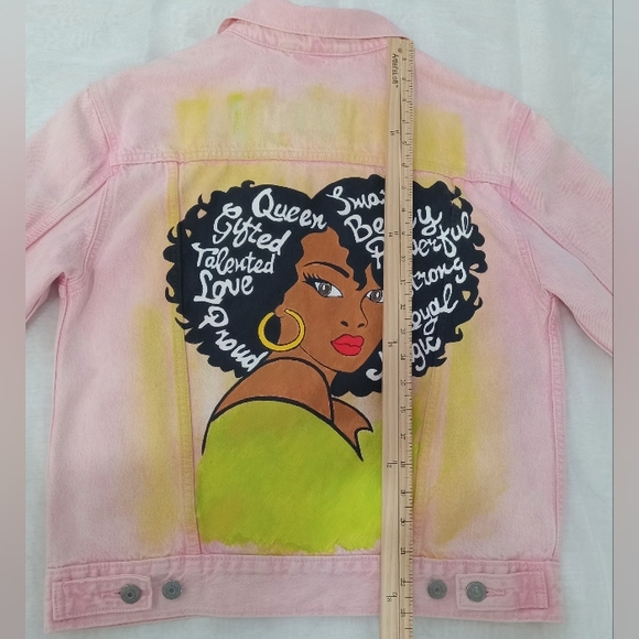 Denim Jacket Hand Painted Levis S Pink New - Picture 8 of 14